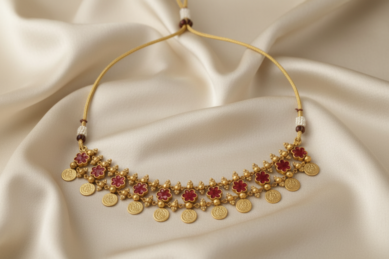 Pink Lakshmi Layered Coin Choker Set