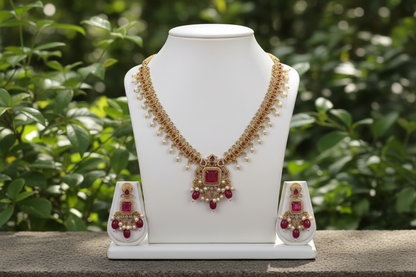 Pink Mahalakshmi Jadau Necklace Set