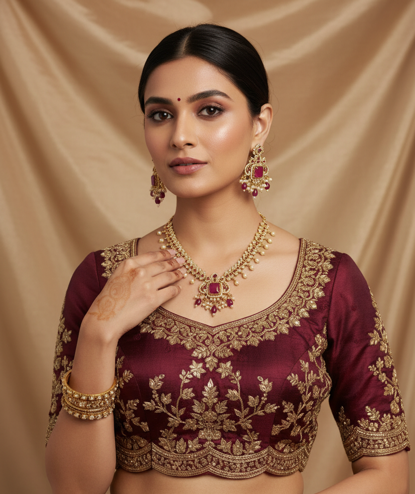 Pink Mahalakshmi Jadau Necklace Set