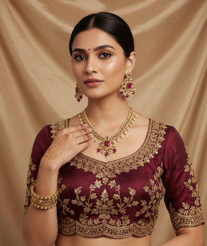 Pink Mahalakshmi Jadau Necklace Set
