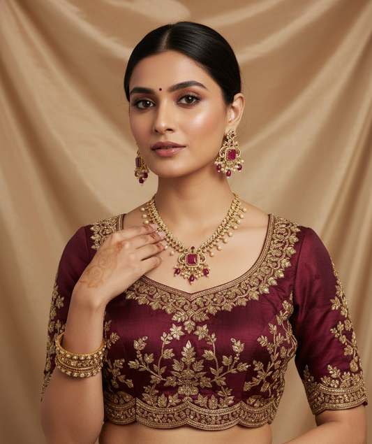 Pink Mahalakshmi Jadau Necklace Set