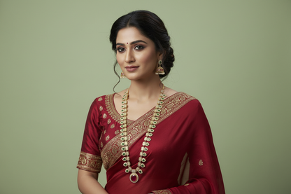 Red Pendant Lavanya Long Necklace Set