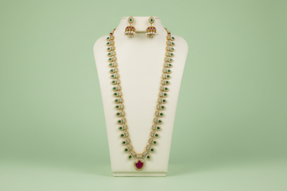 Red Pendant Lavanya Long Necklace Set