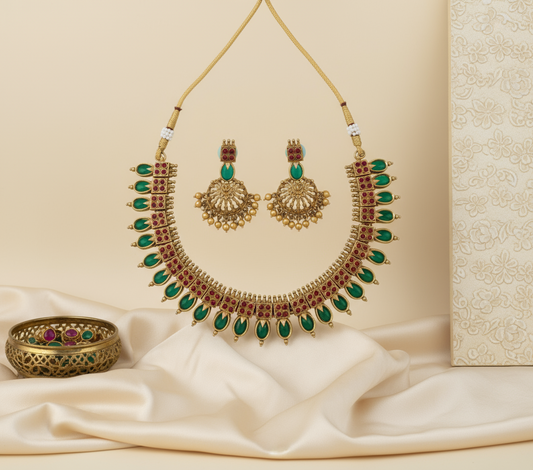 Green Bhavanya Temple Necklace Set