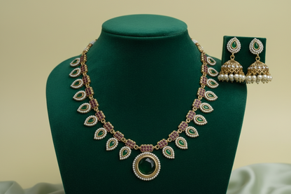 Green Pendant Lavanya Short Necklace Set
