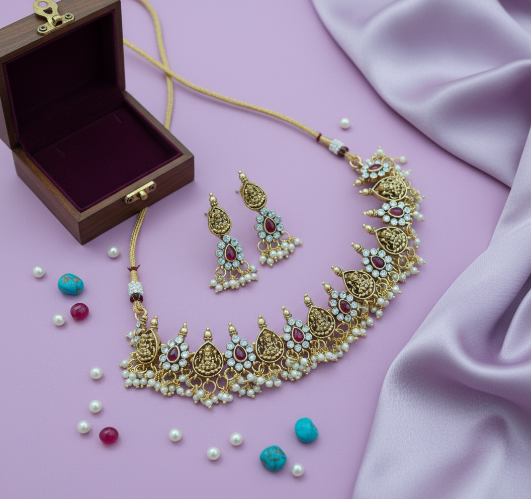 Ruby Red Adhya Necklace Set