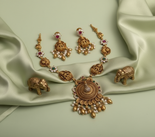 Golden Dhairya Temple Necklace Set