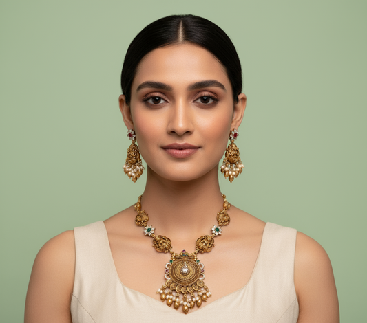 Golden Dhairya Temple Necklace Set