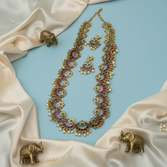 Pink Vedika Long Necklace Set