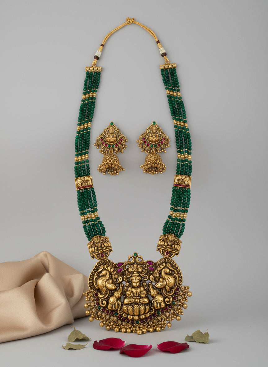 Green Anvi Temple Jewelry Set