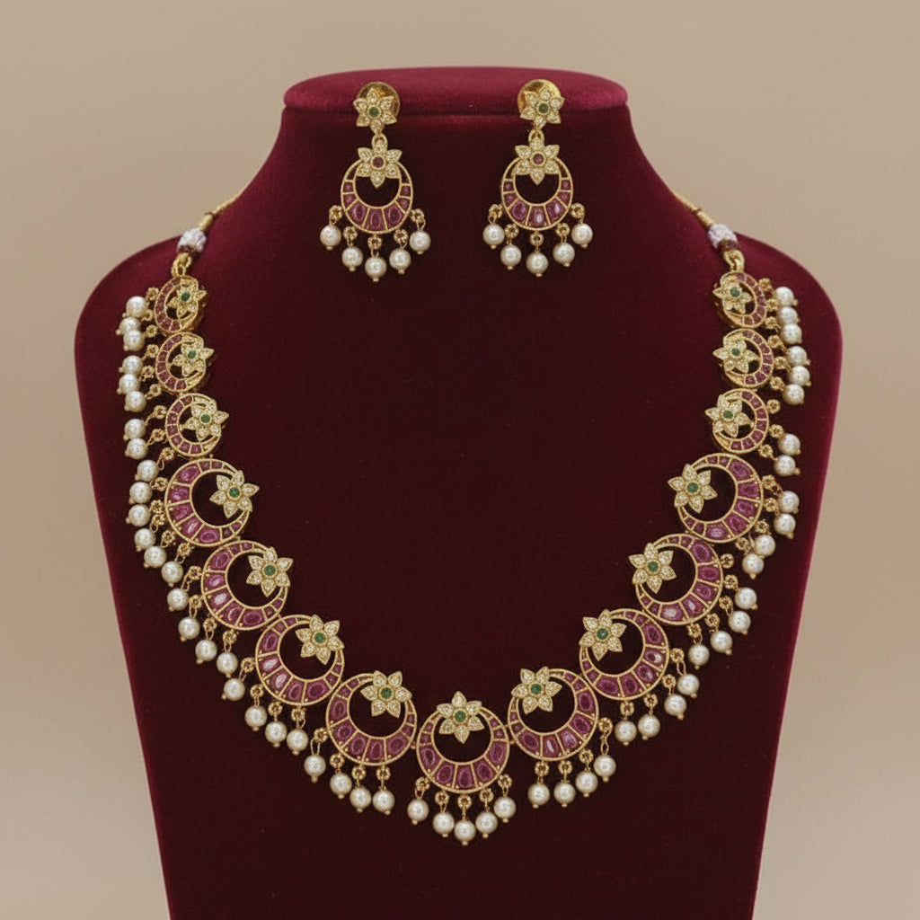 Pink Vedika Short Necklace Set