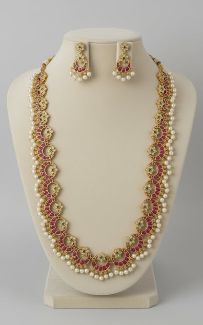 Pink Vedika Long Necklace Set