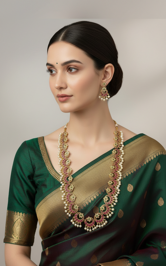 Pink Vedika Long Necklace Set