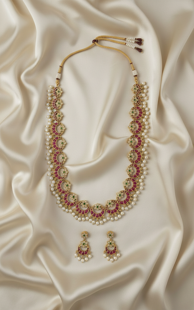 Pink Vedika Long Necklace Set
