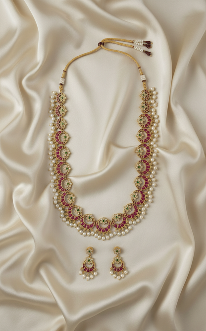 Pink Vedika Long Necklace Set