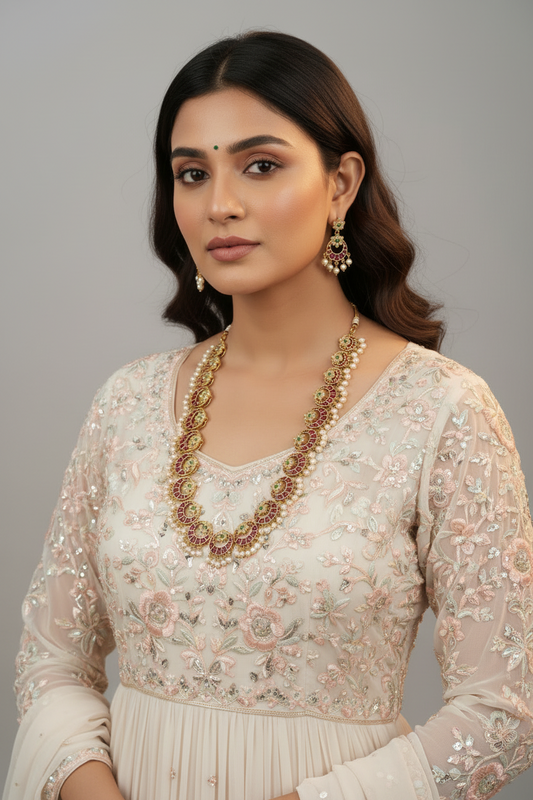 Pink Vedika Long Necklace Set
