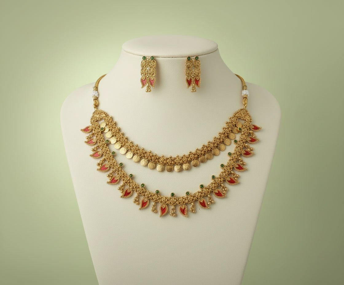 Multicolor Medha Layered Coin Necklace set