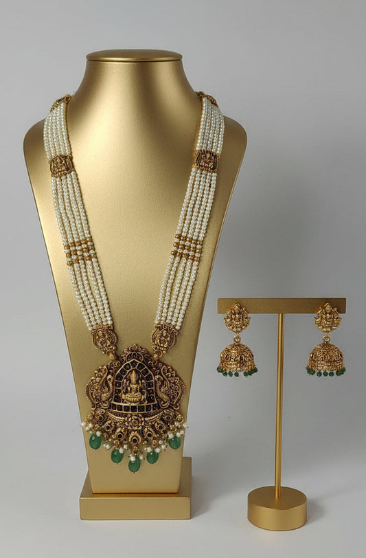 White Mahi Beads Temple Necklace Set
