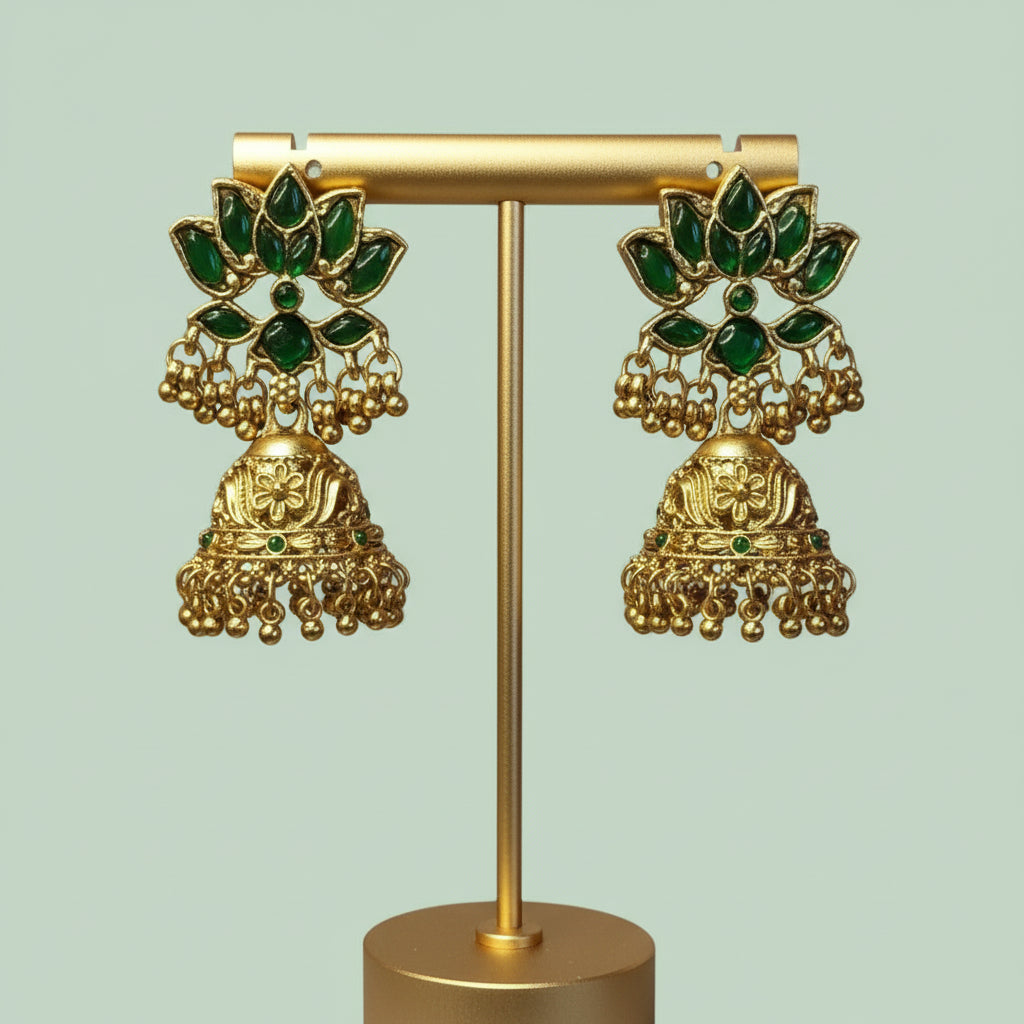 Green Laya Lotus Temple Necklace Set