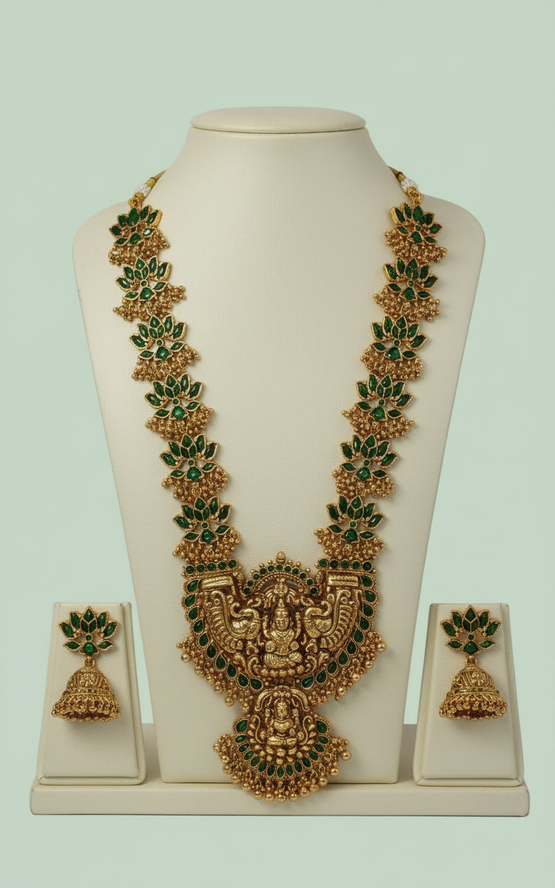Green Laya Lotus Temple Necklace Set