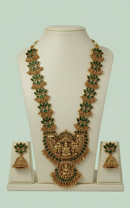 Green Laya Lotus Temple Necklace Set