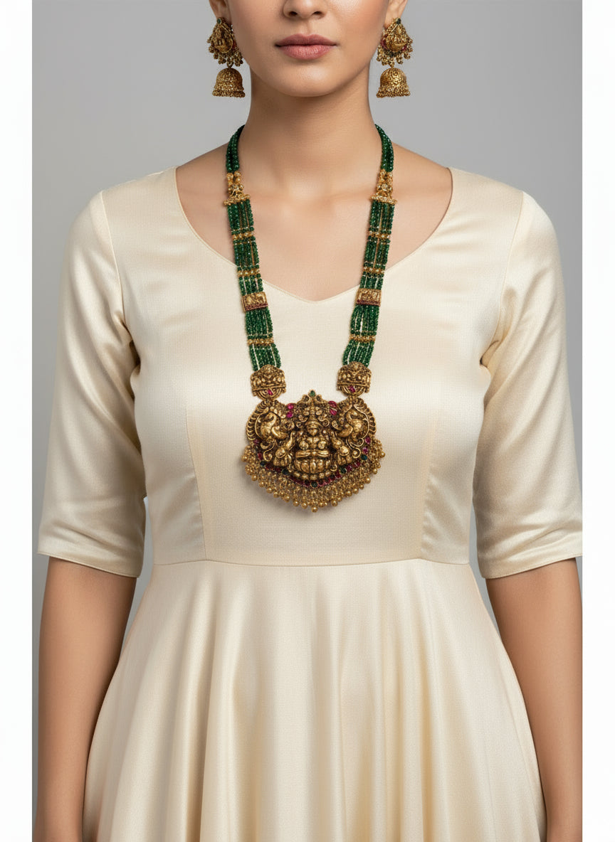Green Anvi Temple Jewelry Set