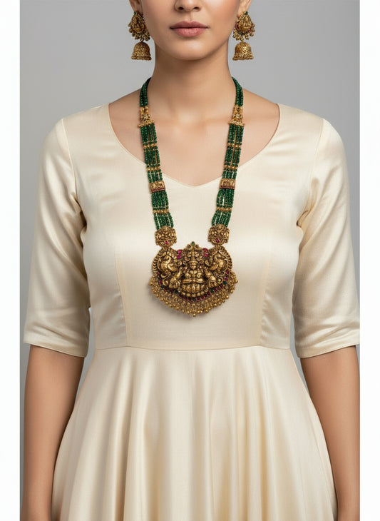 Green Anvi Temple Jewelry Set