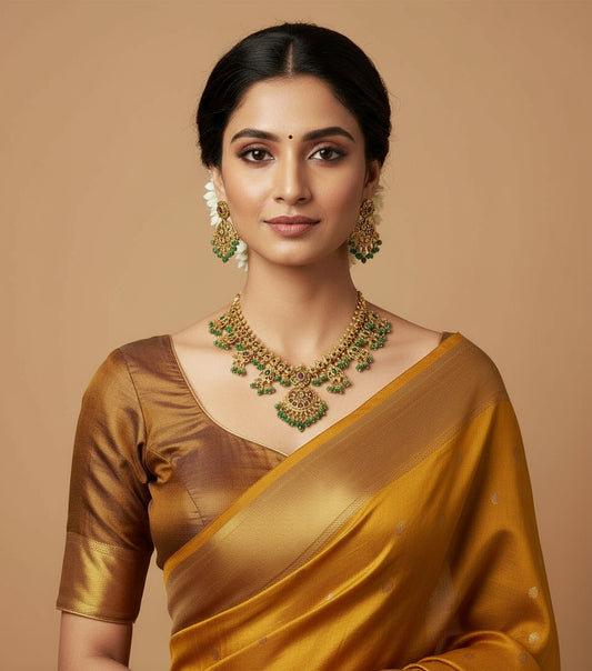 Green Suhasini Guttapusalu Necklace Set