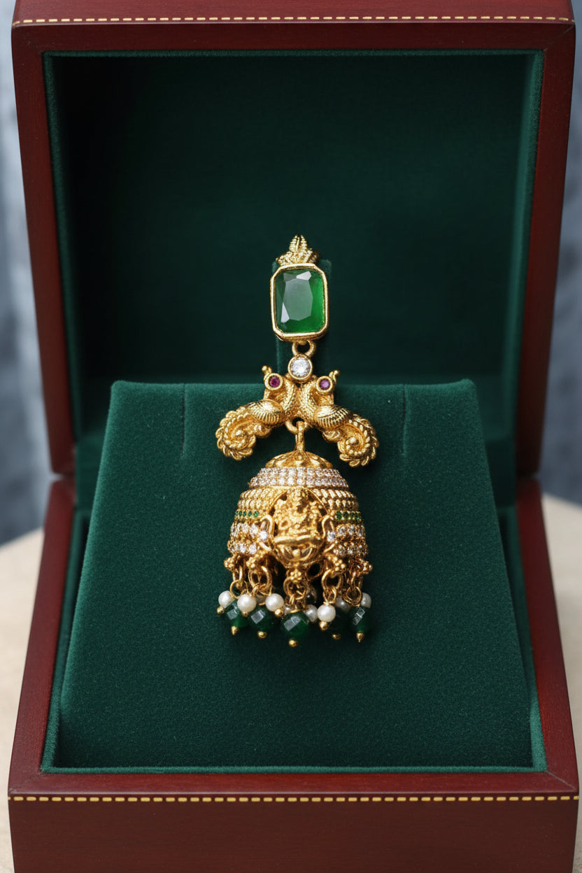 Green Jasmine Jadau Temple Necklace Set