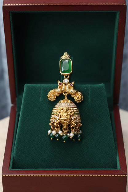 Green Jasmine Jadau Temple Necklace Set