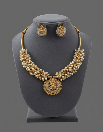 White Adhira Pearl Hasli Set