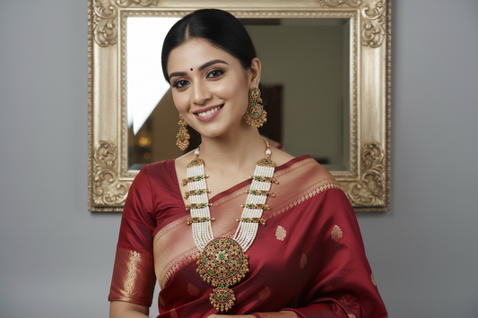 White Divya Beads Temple Necklace Set