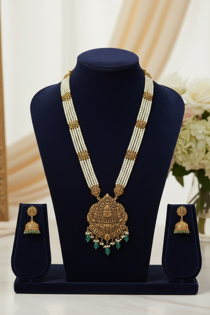 White Mahi Beads Temple Necklace Set