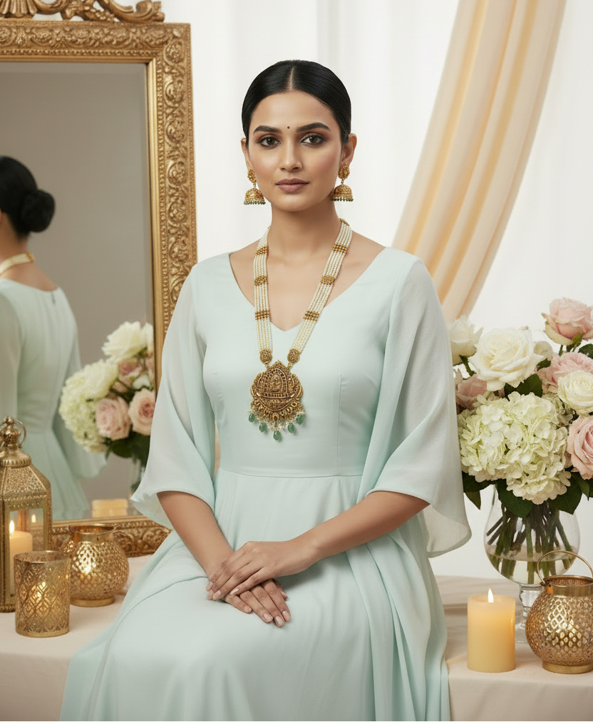 White Mahi Beads Temple Necklace Set