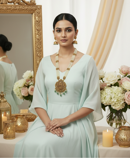 White Mahi Beads Temple Necklace Set