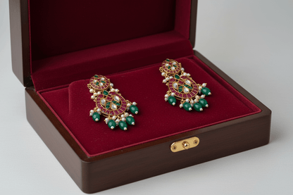 Emerald Divya Beads Temple Necklace Set
