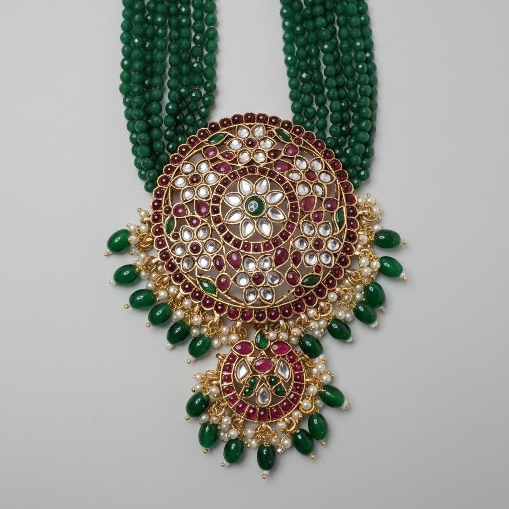 Emerald Divya Beads Temple Necklace Set