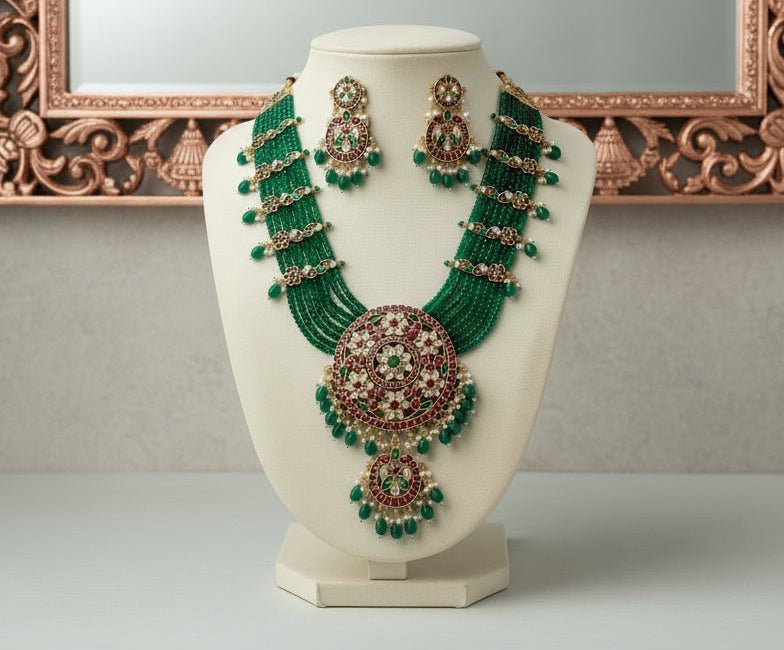 Emerald Divya Beads Temple Necklace Set