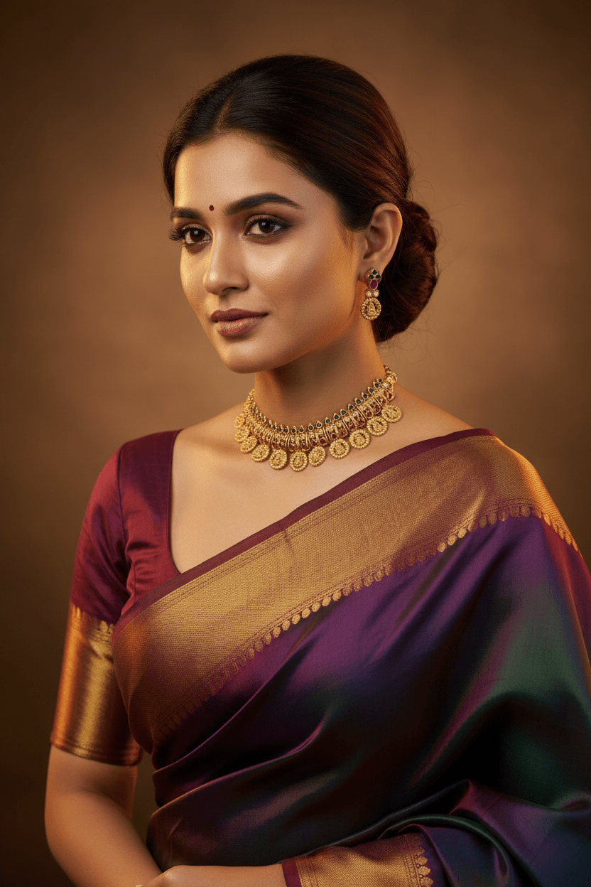 Golden Chinmayi Temple Coin Necklace Set