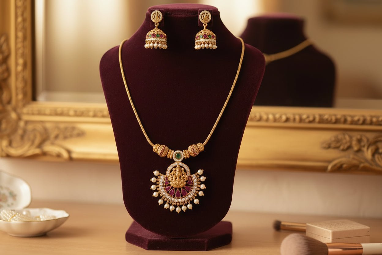 Golden Dhruvika Pearl Temple Necklace Set