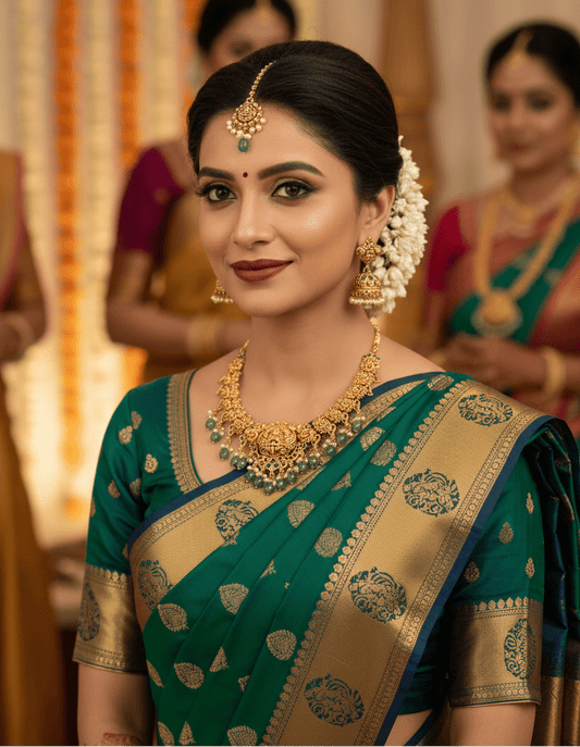 Golden Mehar Jadau Temple Necklace Set
