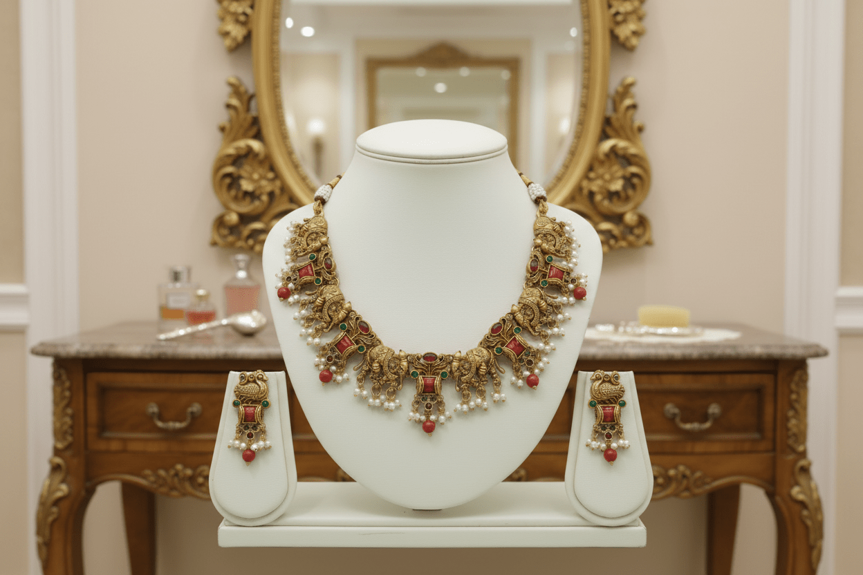 Golden Radhya Temple Necklace Set
