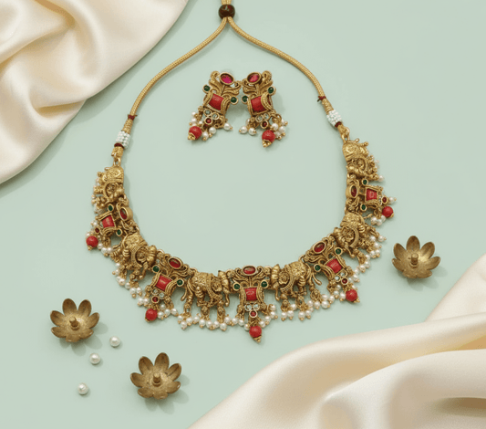 Golden Radhya Temple Necklace Set