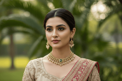 Ornate temple choker necklace, a masterpiece of traditional craftsmanship.