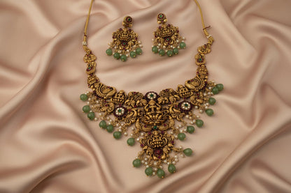Golden Vasundhara Temple Combo Necklace Set