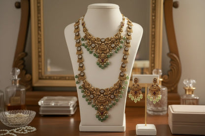 Golden Vasundhara Temple Combo Necklace Set