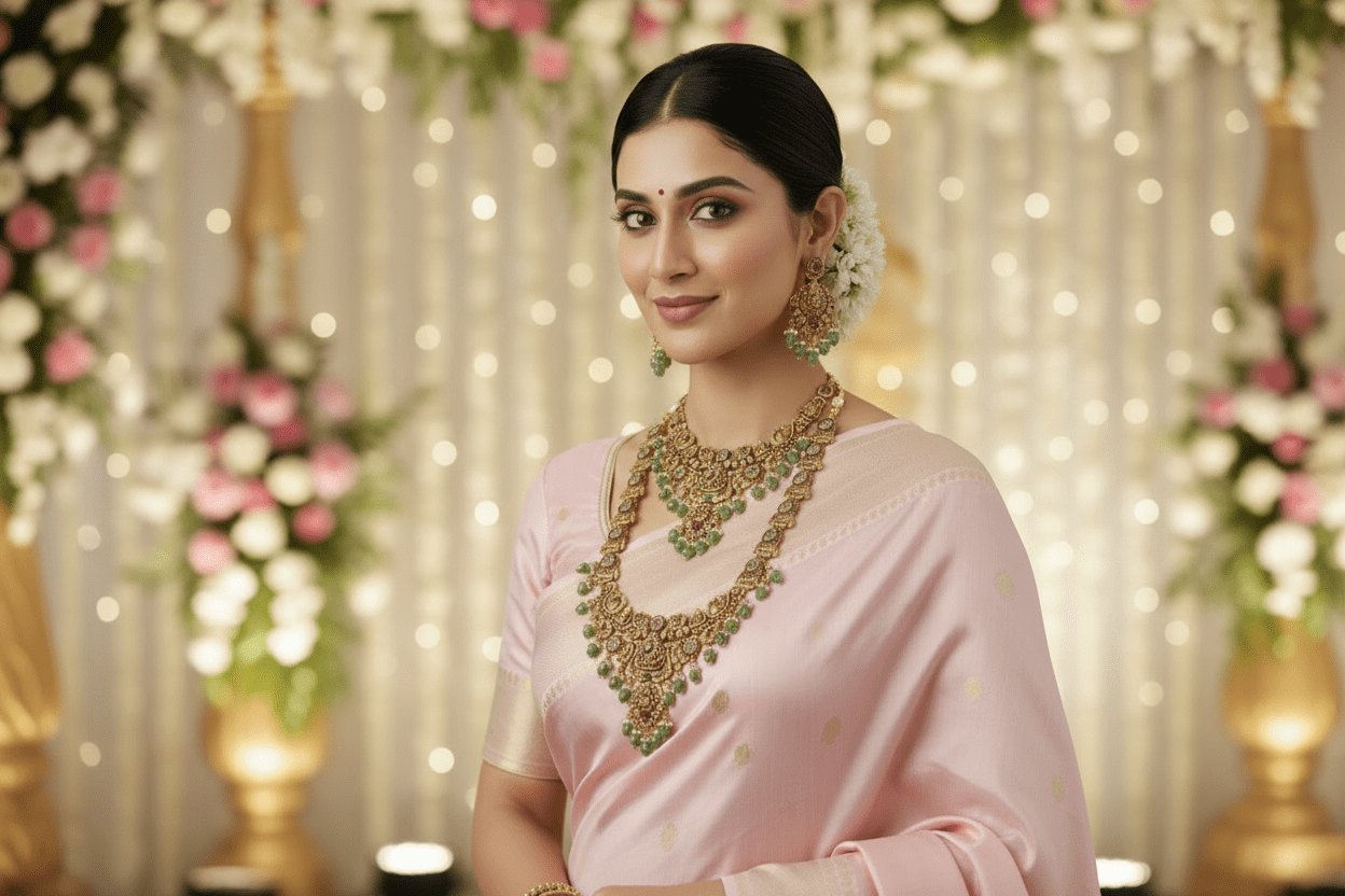 Golden Vasundhara Temple Combo Necklace Set