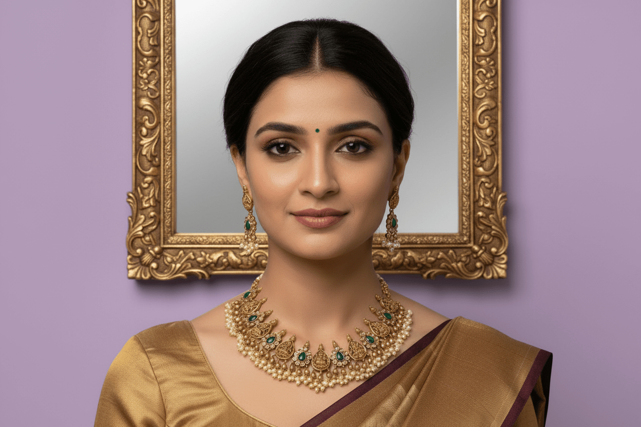 Green Adhya Temple Necklace Set