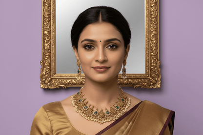 Green Adhya Temple Necklace Set