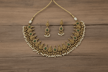 Green Adhya Temple Necklace Set